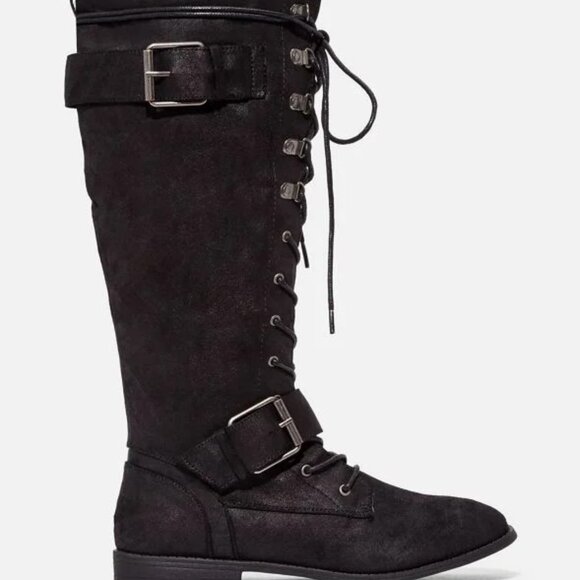 NWOB ShoeDazzle Women's 9 Black Scout Lace-up Tall Riding Boots - Picture 1 of 11